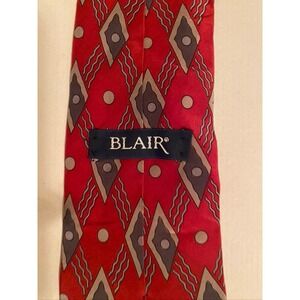 Blair Mens Red Geometric Diamond Silk Tie Italy Fabric Grey‎ Taupe Pattern